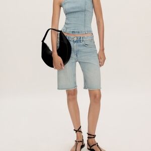 Mango Straight Fit Denim Bermuda Shorts